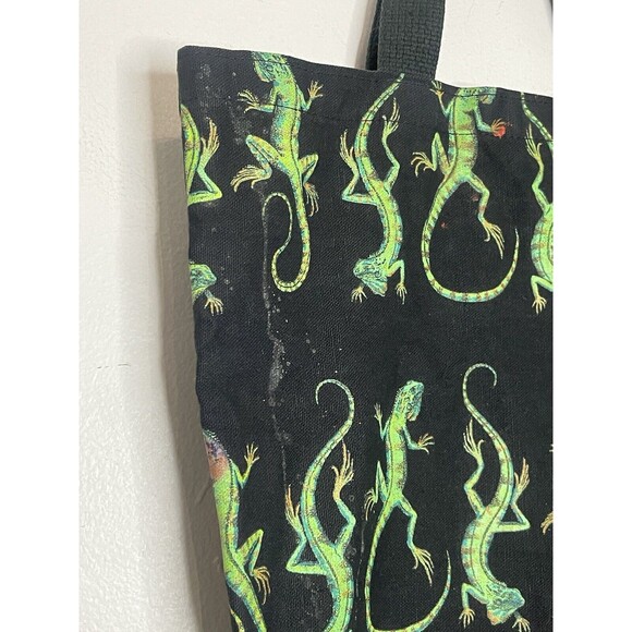 Vintage Iguana Colorful Print Tote Bag Black Faded 16"x15" - Picture 7 of 7